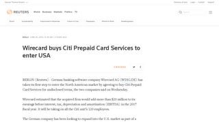 Wirecard buys Citi Prepaid Card Services to enter USA | Reuters