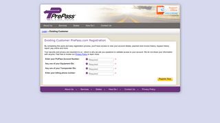 Existing Customer Registration - PrePass