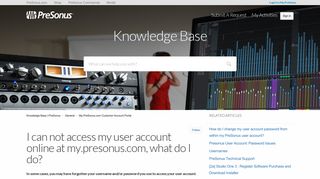 I can not access my user account online at my.presonus.com, what do ...