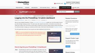 Logging into the PrestaShop 1.6 admin dashboard | InMotion Hosting