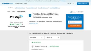 Top 174 Reviews and Complaints about Prestige Financial Services