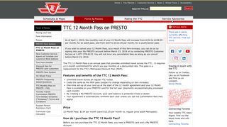 TTC 12 Month Pass on PRESTO
