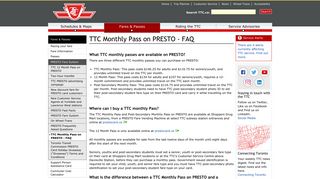 TTC Monthly Pass on PRESTO - FAQ
