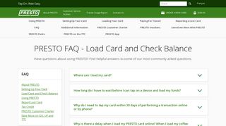 Load Card and Check Balance – FAQ – Learn About | PRESTO: Tap ...