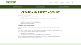 Create a My PRESTO Account – PRESTO