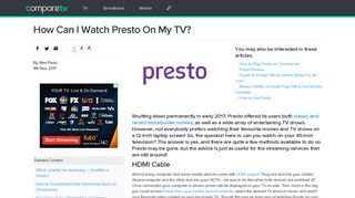 How Can I Watch Presto On My TV - CompareTV