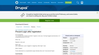 Prevent Login after registration [#2212163] | Drupal.org