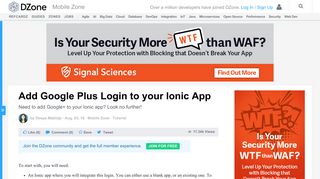 Add Google Plus Login to your Ionic App - DZone Mobile
