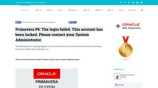 Primavera P6: The login failed. This account has been locked. Please ...