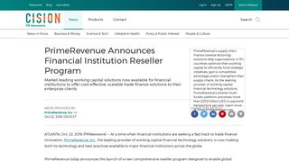 PrimeRevenue Announces Financial Institution Reseller Program