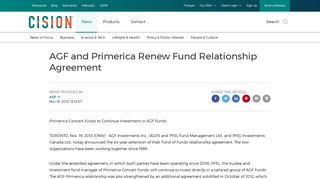 CNW | AGF and Primerica Renew Fund Relationship Agreement