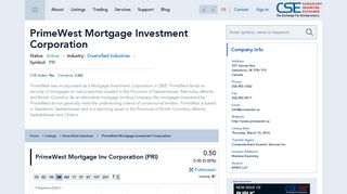 PrimeWest Mortgage Investment Corporation | CSE