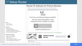 Default router IP addresses for Primus routers. - SetupRouter