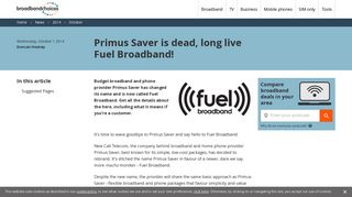 Primus Saver becomes Fuel Broadband | broadbandchoices news