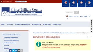 Employment Opportunities - Prince William County Public Schools