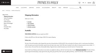 Shipping Information - Princess Polly