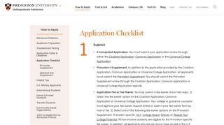Application Checklist | Princeton University Admission
