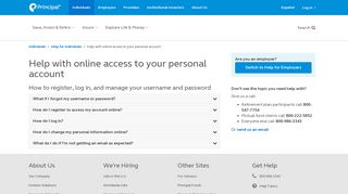 Help with online access to your personal account | Principal