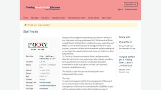 Staff Nurse job with Priory Healthcare - Partnerships in Care | 2737222