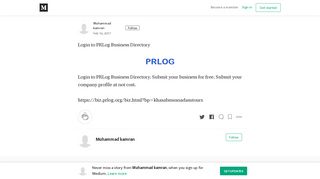 Login to PRLog Business Directory – Muhammad kamran – Medium