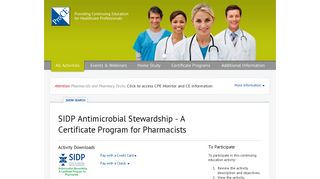 SIDP Antimicrobial Stewardship - A Certificate Program for ... - ProCE