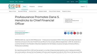 ProAssurance Promotes Dana S. Hendricks to Chief Financial Officer