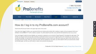 How do I log in to my ProBenefits.com account? | ProBenefits