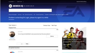 Solved: Problem contacting EA Login, please try again in a while ...