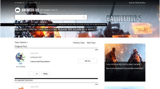 problem contacting ea login, please try again in a ... - EA Answers HQ