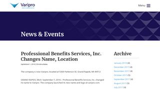 Professional Benefits Services, Inc. Changes Name, Location - Varipro
