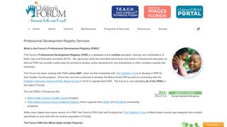 Professional Development Registry Services – Children's Forum
