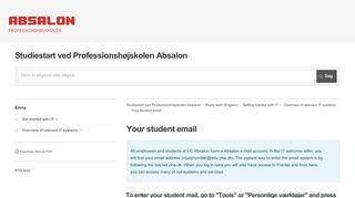 Your student email - Studiestart ved Professionshøjskolen Absalon