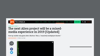 The next Alien project will be a mixed-media experience in 2019 ...