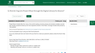 How do I log into Project Muse through the Digital Library for Alumni ...
