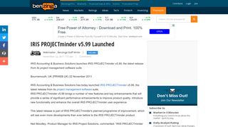 IRIS PROJECTminder v5.99 Launched | Benzinga