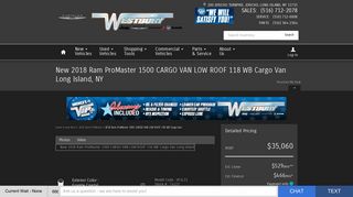 New 2018 Ram ProMaster 1500 CARGO VAN LOW ROOF 118 WB ...