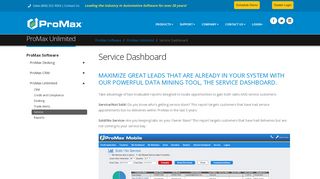 Service Dashboard - Data mining tool in ProMax Unlimited.