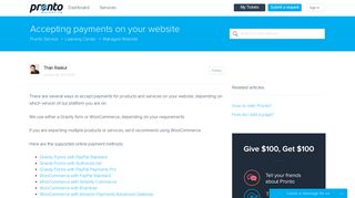 Accepting payments on your website – Pronto Service