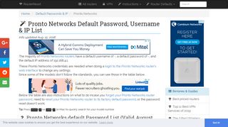 Pronto Networks Default Password, Login & IP List (updated August ...