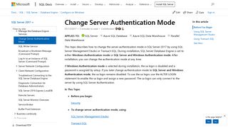 Change Server Authentication Mode - SQL Server | Microsoft Docs
