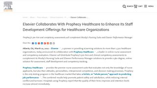Elsevier Collaborates With Prophecy Healthcare to Enhance Its Staff ...
