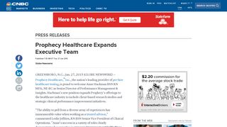 Prophecy Healthcare Expands Executive Team - CNBC.com