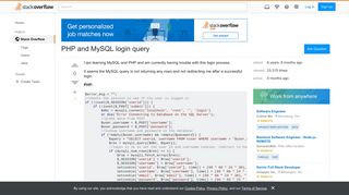 PHP and MySQL login query - Stack Overflow