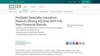 ProSight Specialty Insurance Reports Strong 4Q And 2017 Full Year ...