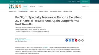 ProSight Specialty Insurance Reports Excellent 2Q Financial Results ...