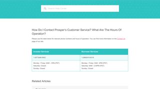 How do I contact Prosper's customer service? What are the hours of ...