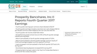 Prosperity Bancshares, Inc.® Reports Fourth Quarter 2017 Earnings