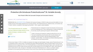 Protective Life Introduces ProtectiveAccess(R) XL Variable Annuity ...