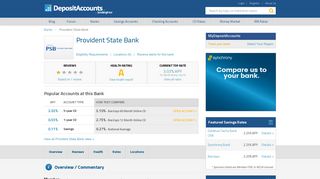 Provident State Bank Reviews and Rates - Maryland - Deposit Accounts