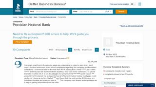 Providian National Bank | Complaints | Better Business Bureau® Profile